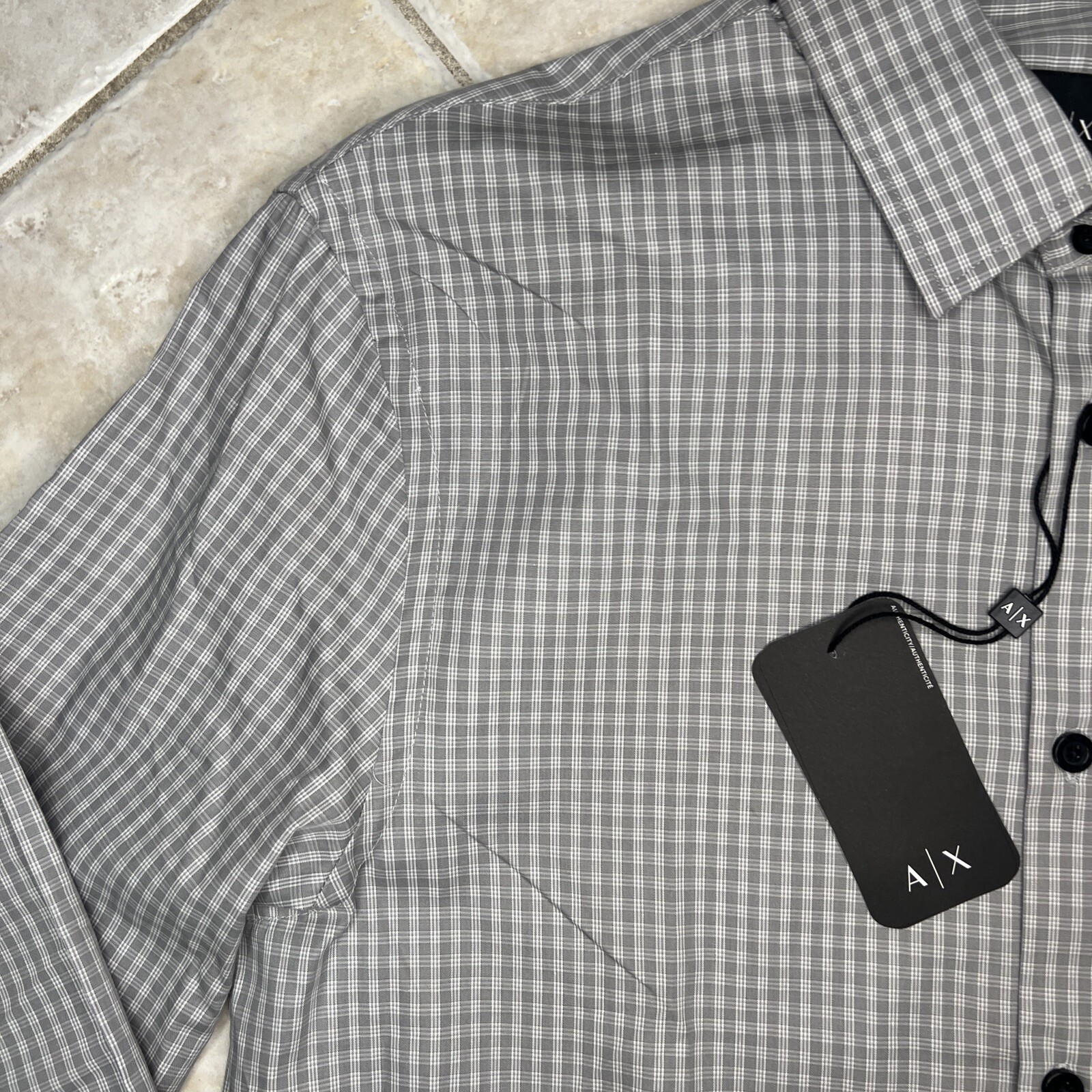 Armani Exchange A|X Casual Regular Fit Shirt Mens S Tan Checked w/ Logo NWT
