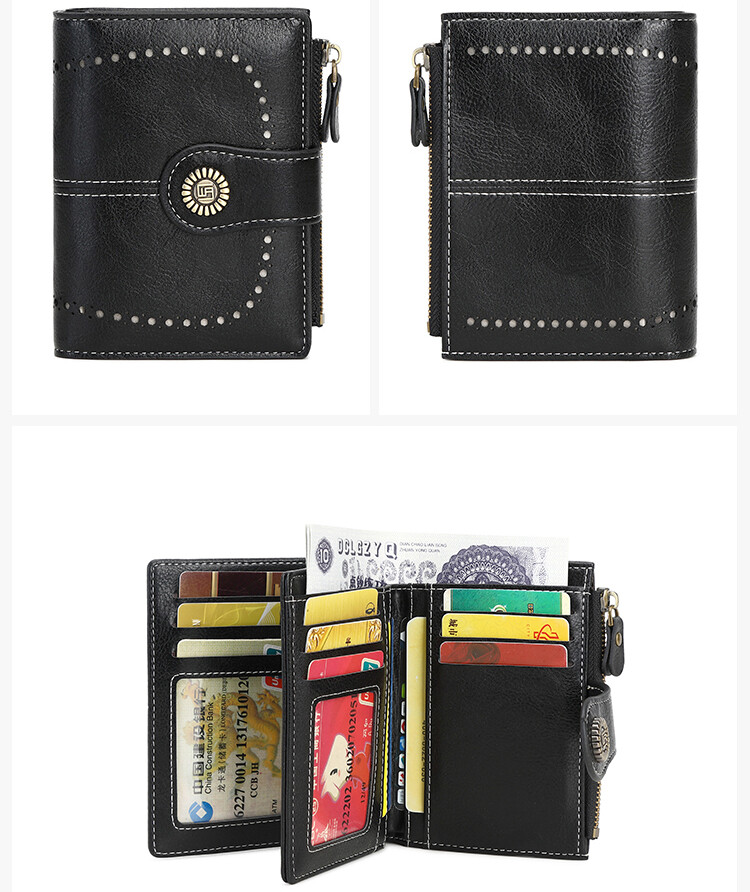 Women Bifold RFID Blocking Leather Wallet Hasp Card Holder Mini Handbag Purse