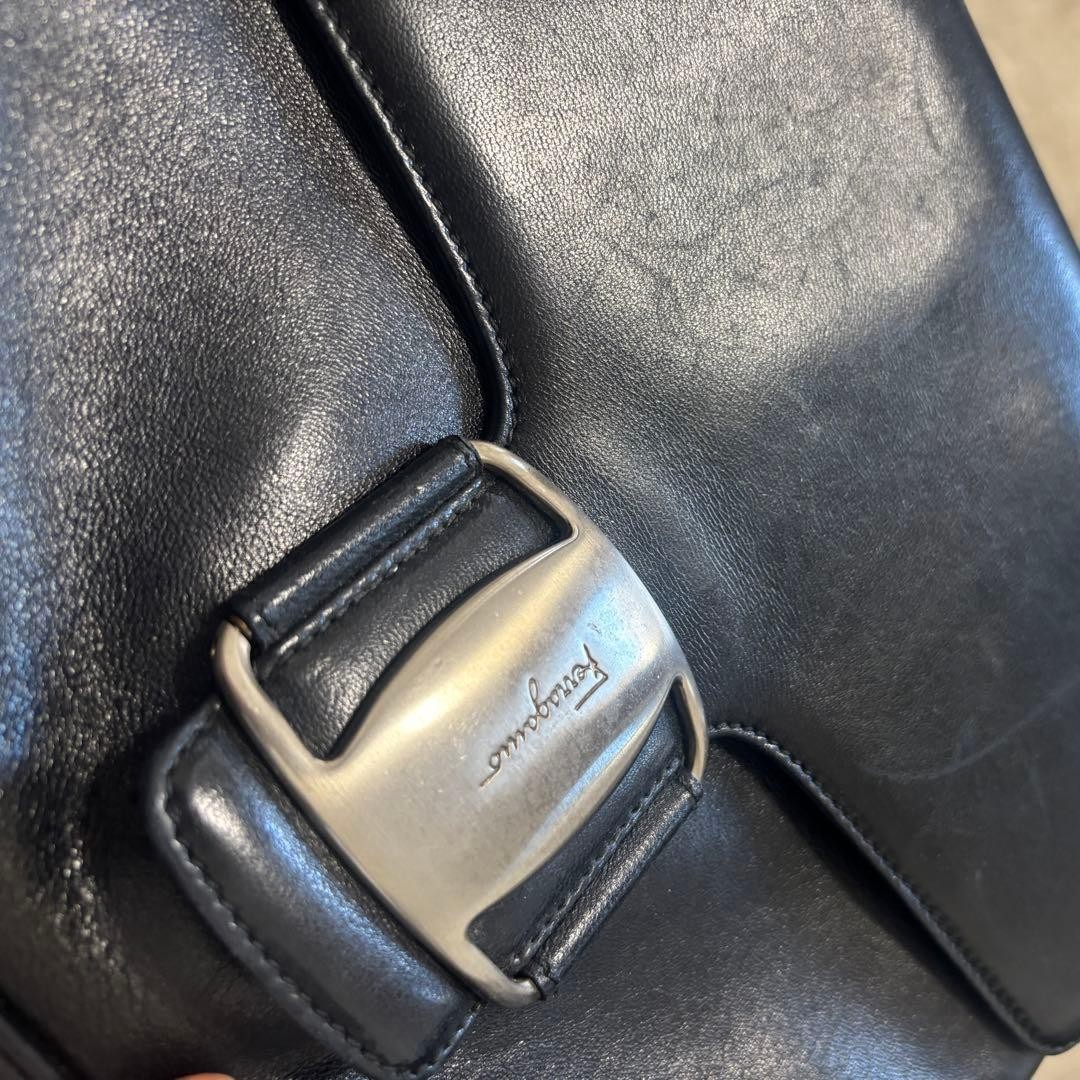 Authentic Ferragamo Black Leather Shoulder Bag 12.6in x 9.4in Slight Damage
