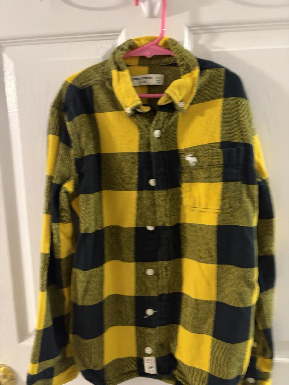 Abercrombie Kids Boys Yellow/Black Plaid Long Sleeve Collared Shirt 11/12