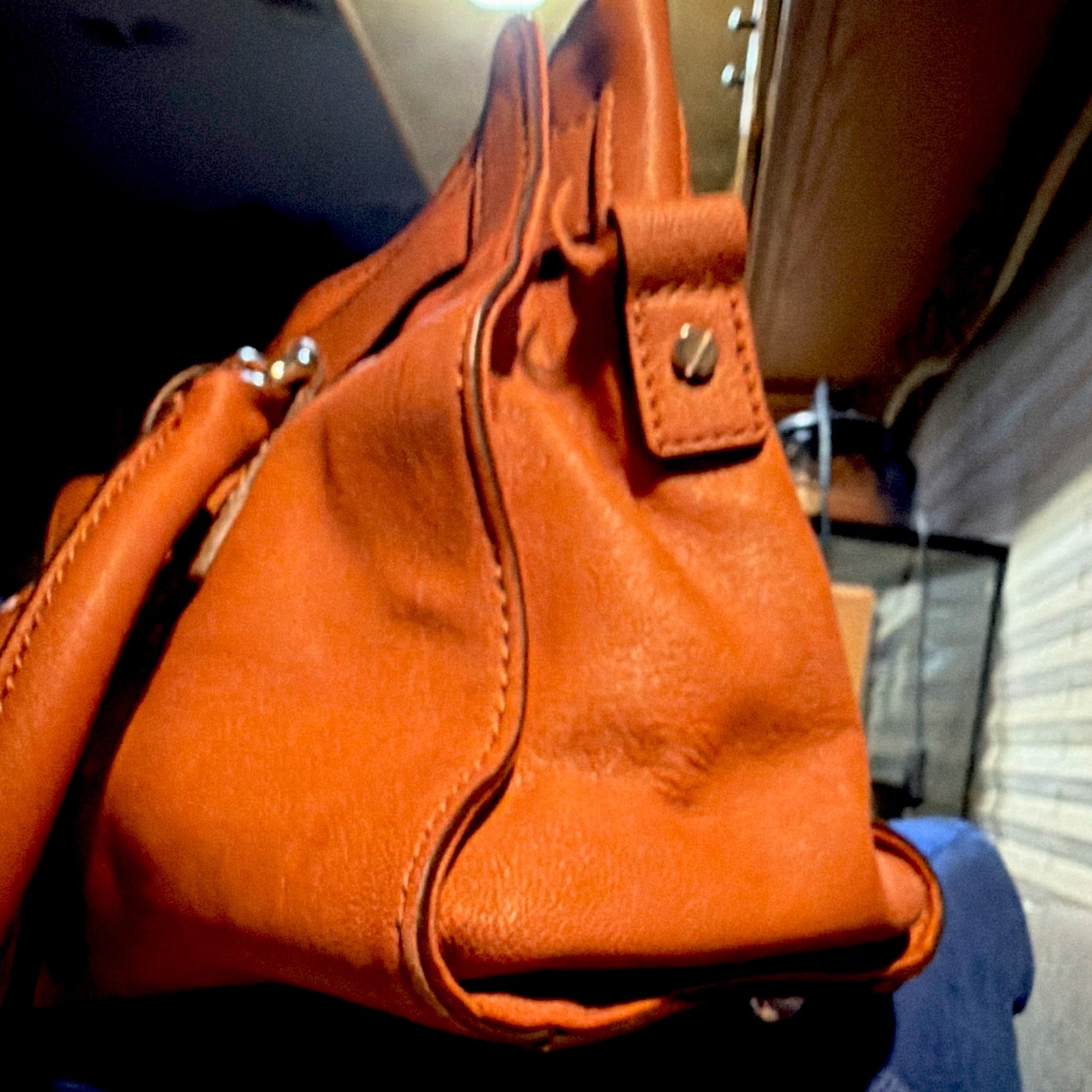 Michael Kors Brown Pebbled Satchel Turn Lock Silver Hardware Double Handles Key