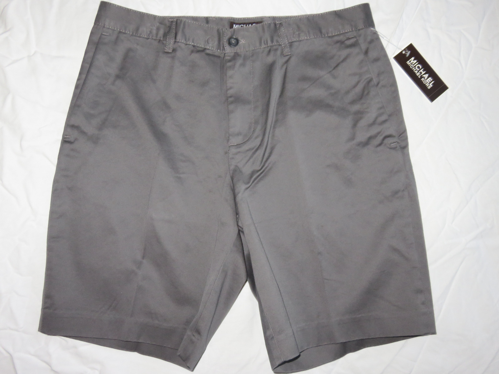 Michael Kors Men Grey Battleship Cotton Flat Front Shorts Size 30 40 NEW $90