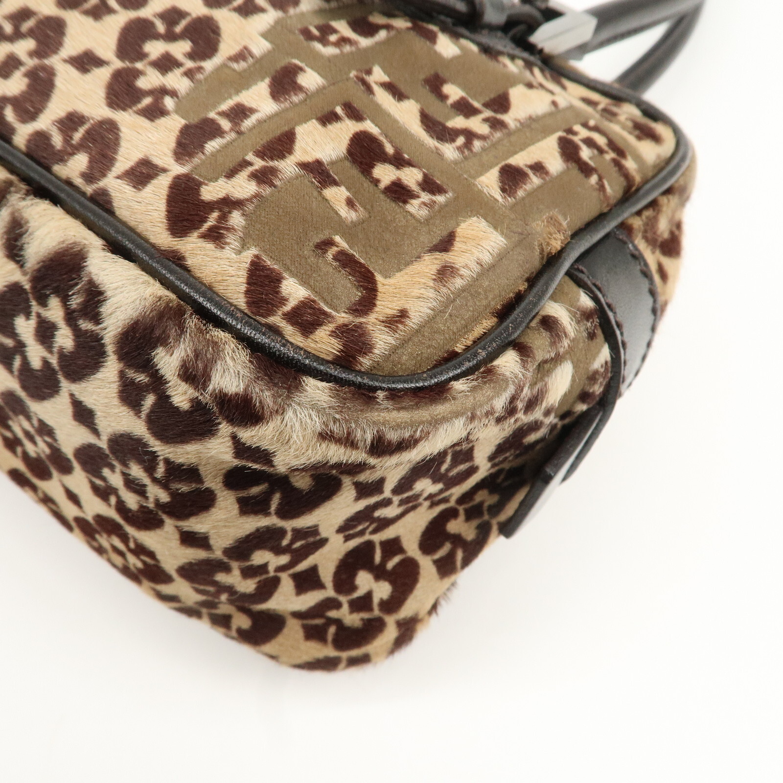 FENDI FF Mini Boston Bag Hand Bag 8BN004 Unborn Calf Leather Auth Used