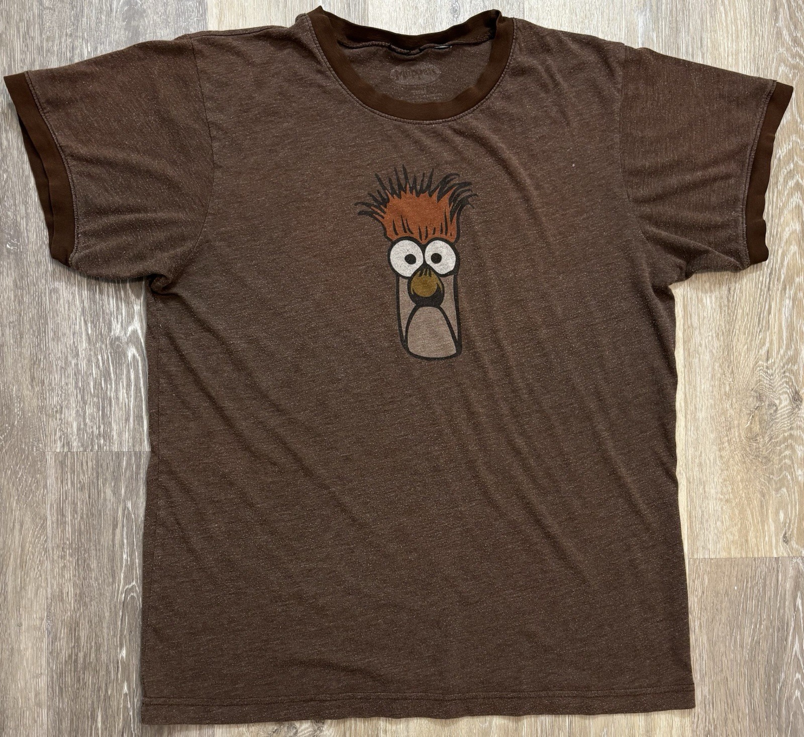 The Muppets Beaker Ringer T-Shirt Retro Cartoon Face Heather Brown Size Medium