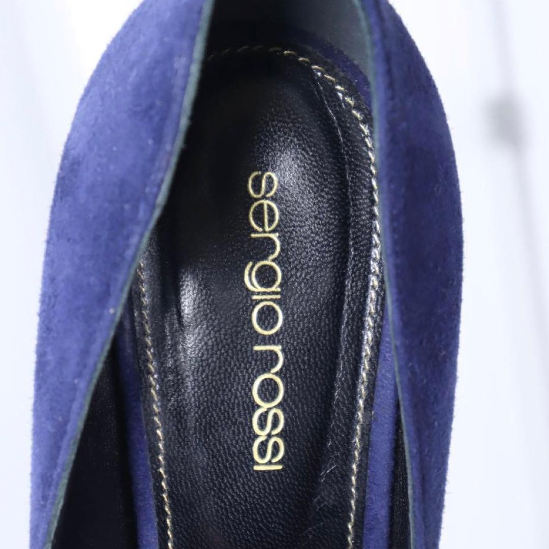Sergio Rossi Suede Open Toe Wedge Pumps Blue Size 37 F/S