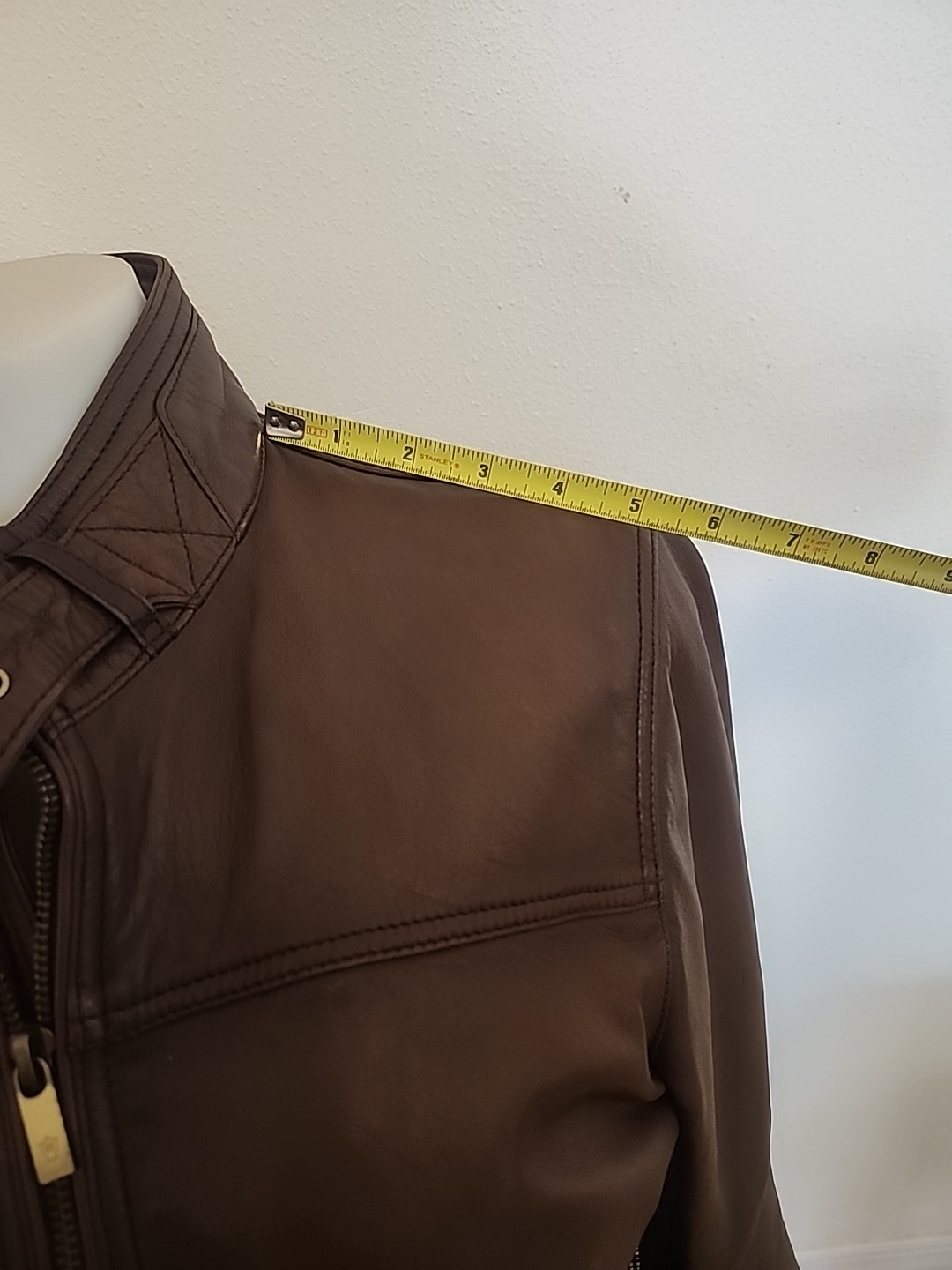 Mens Massimo Dutti Brown Nappa Lambskin Moto Aviation Leather Jacket Small EUC