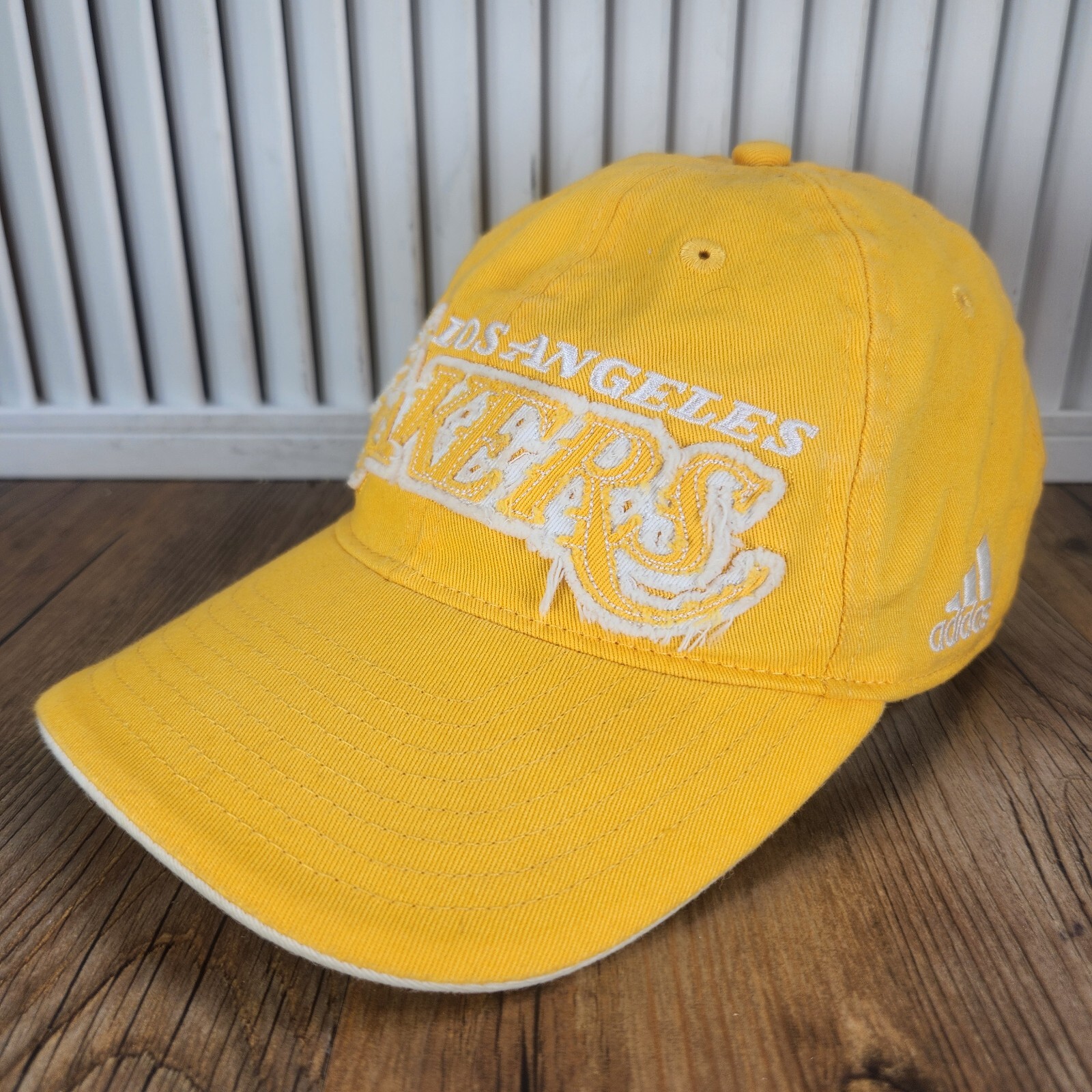 Los Angeles Lakers Adidas 2012 Hat Cap Strapback Yellow Spell Out Frill NBA Logo
