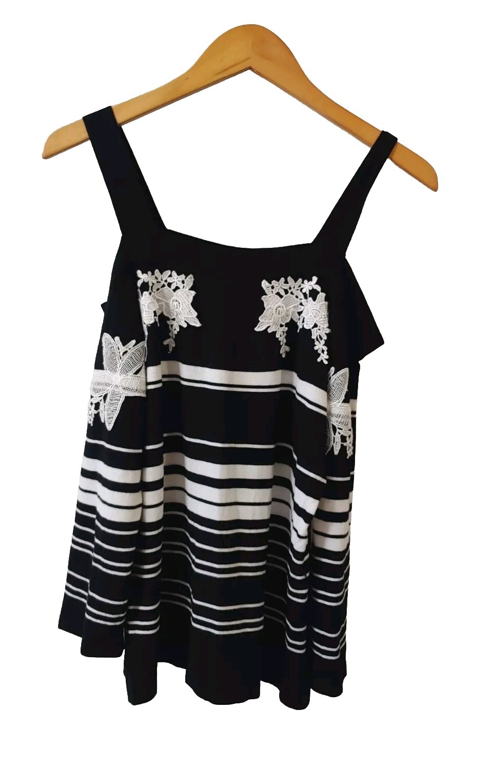 INC International Concepts Womens Top M Off Shoulder Embroidered Black Stripe