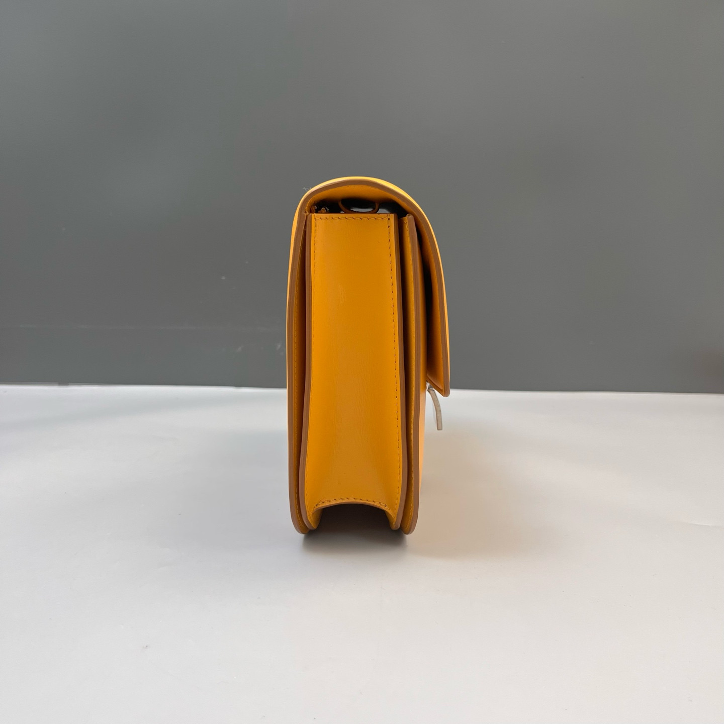 Authentic Celine Classic Box Smooth Calfskin Shoulder Bag Yellow Silver-Tone
