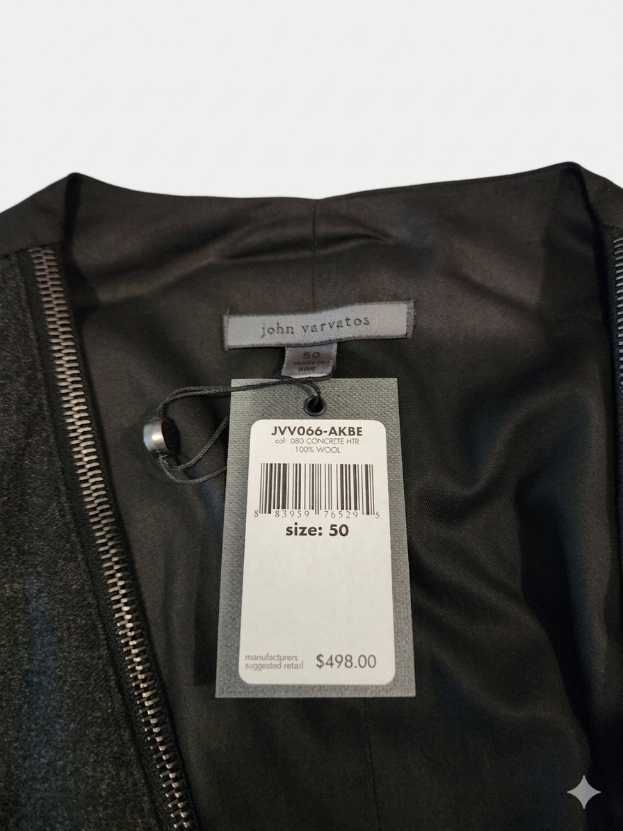 $498 NWT Brand New John Varvatos Men’s Wool Vest Jacket Concrete Heather US50