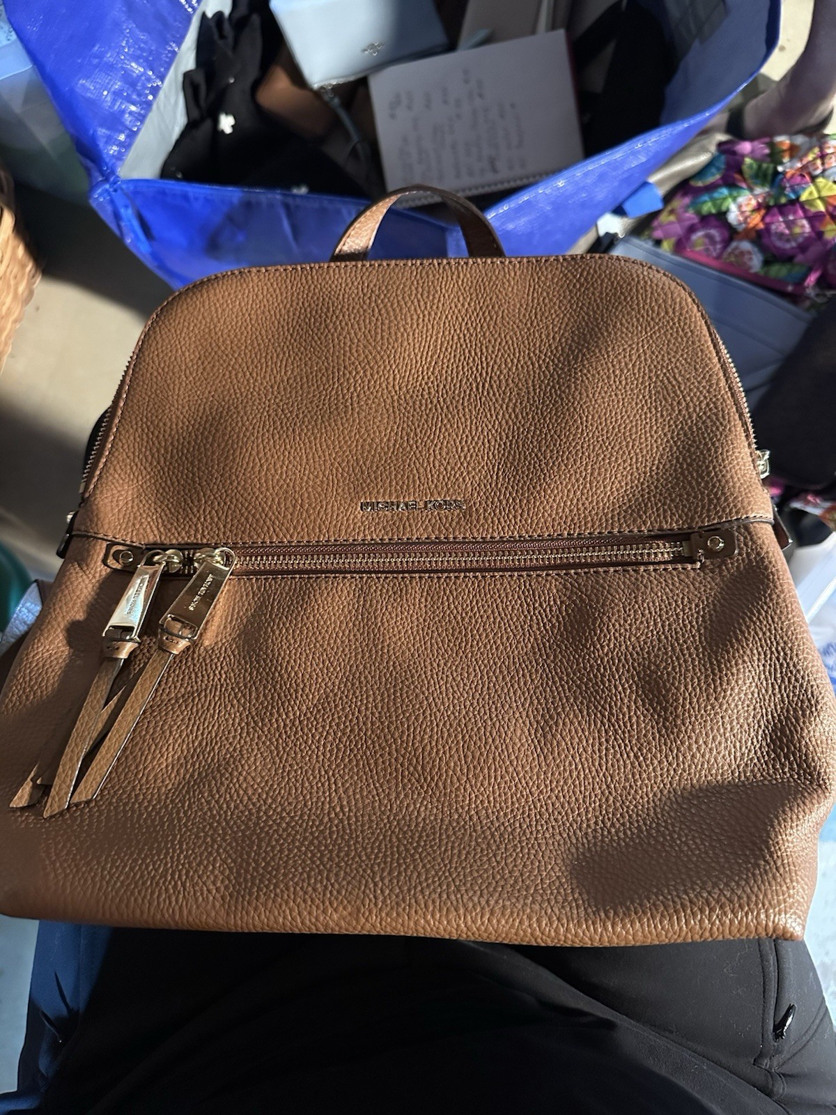 Michael Kors Brown Pebbled Backpack Zip Adjustable Strap Gold Hardware