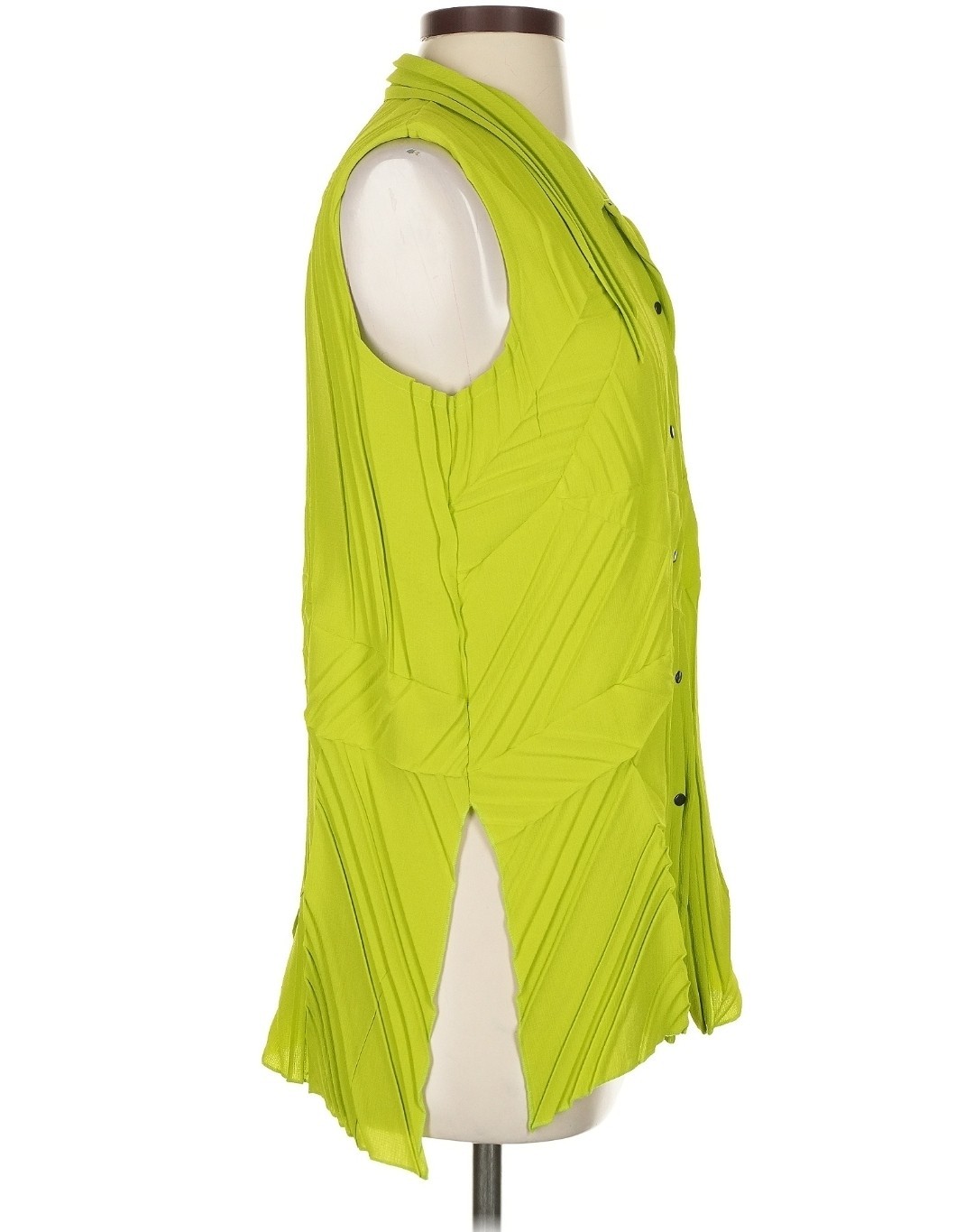 Babette Sleeveless Cowl neck Pleated Button-Front Blouse in Lime Sz Small