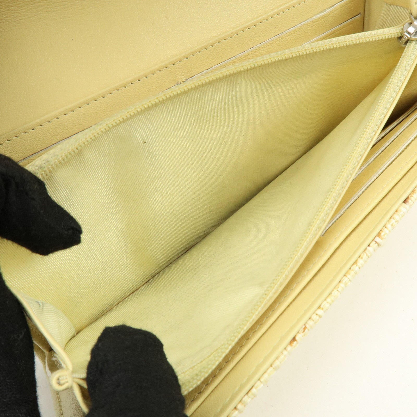 CHANEL Deauville COCO Mark Raffia Leather Long Wallet Yellow Authentic Used F/S