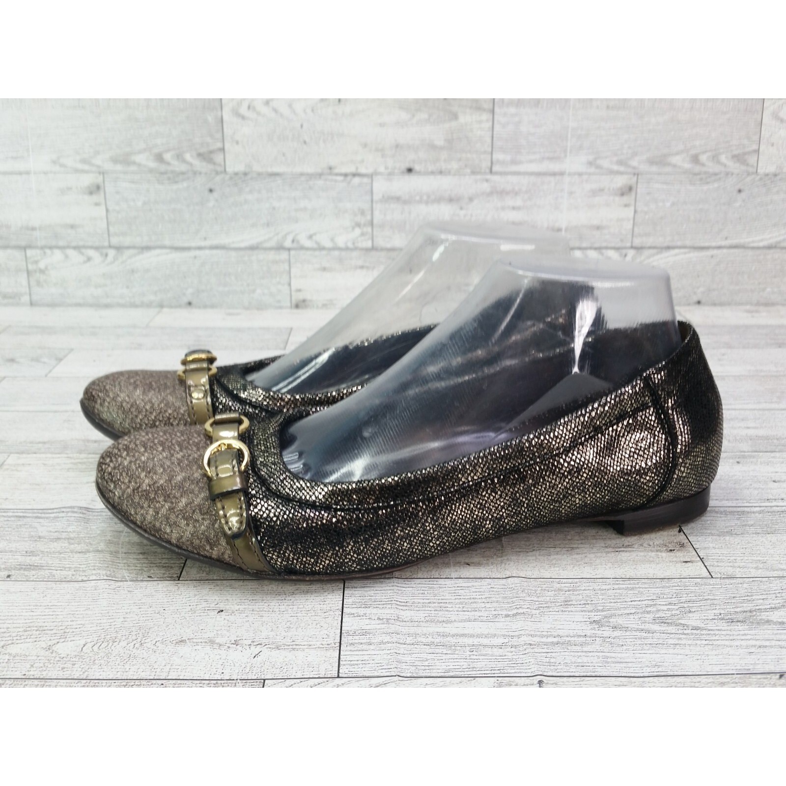Women’s AGL Monika Flats Leather Cap Toe Flats Shoes Size 38.5 US 8.5 Shimmering