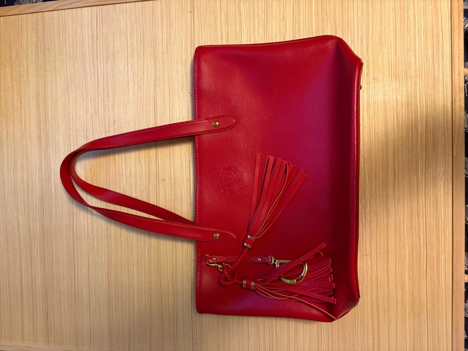 Lauren Ralph Lauren Red Tote Bag Tassel Shoulder Handbag