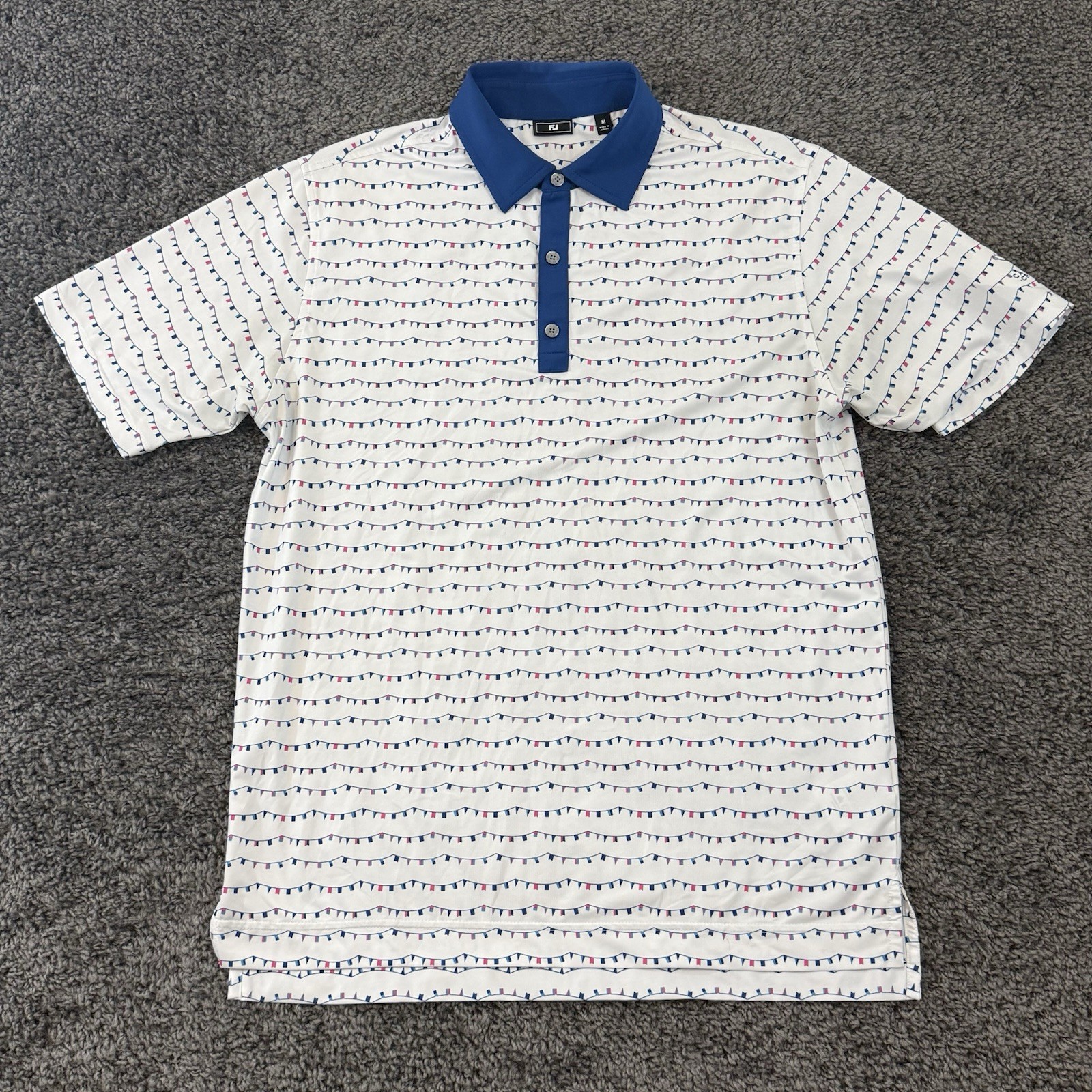 FootJoy Men’s White Flag Banner Print Lisle Golf Polo Men’s M Calvert Crossing