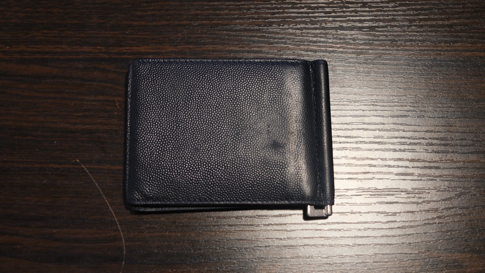 Saint Laurent Men’s Black Bifold Wallet w/ Money Clip, Navy