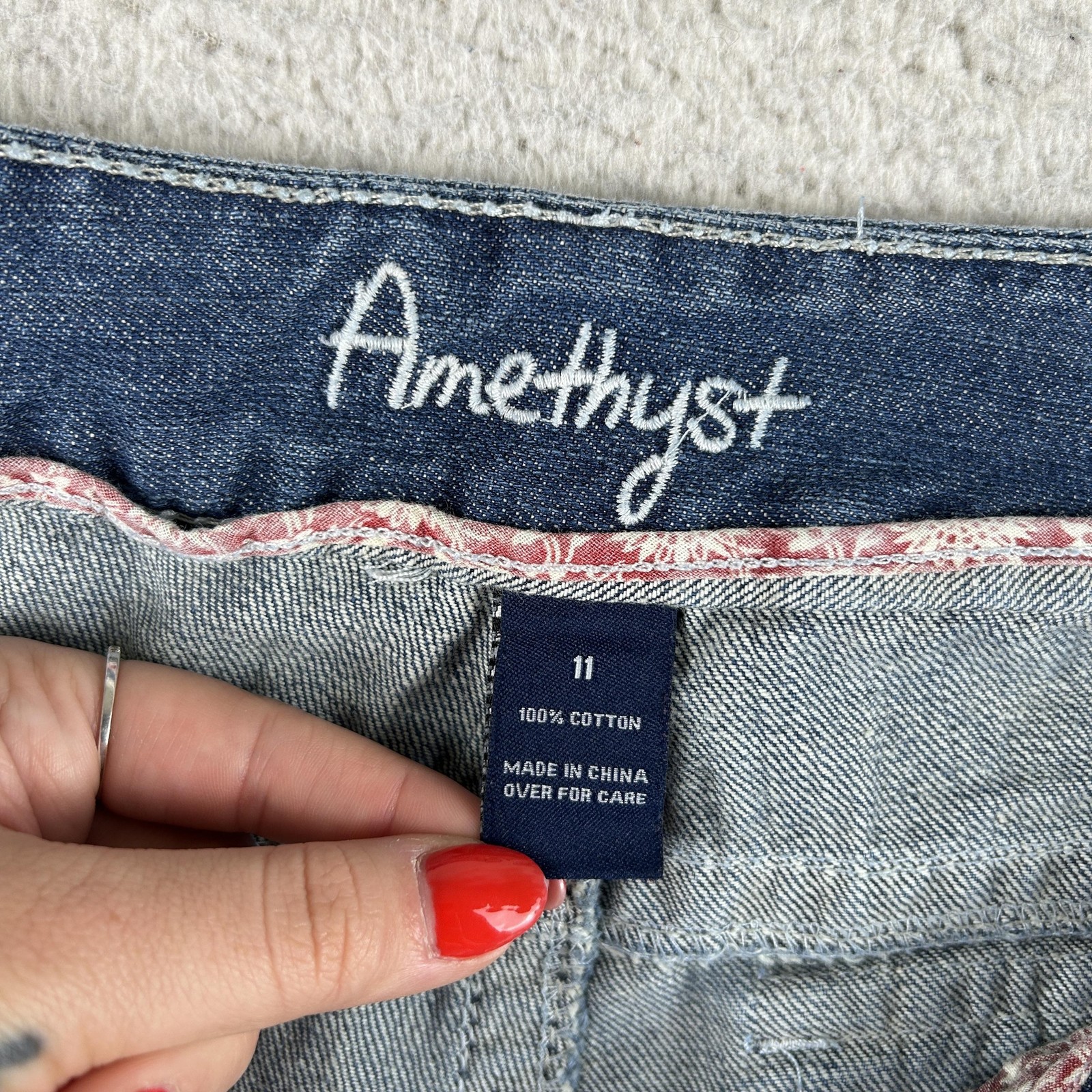 Vintage Amethyst Jeans Womens 11 Medium Wash Distressed Bootcut Low Rise Y2K