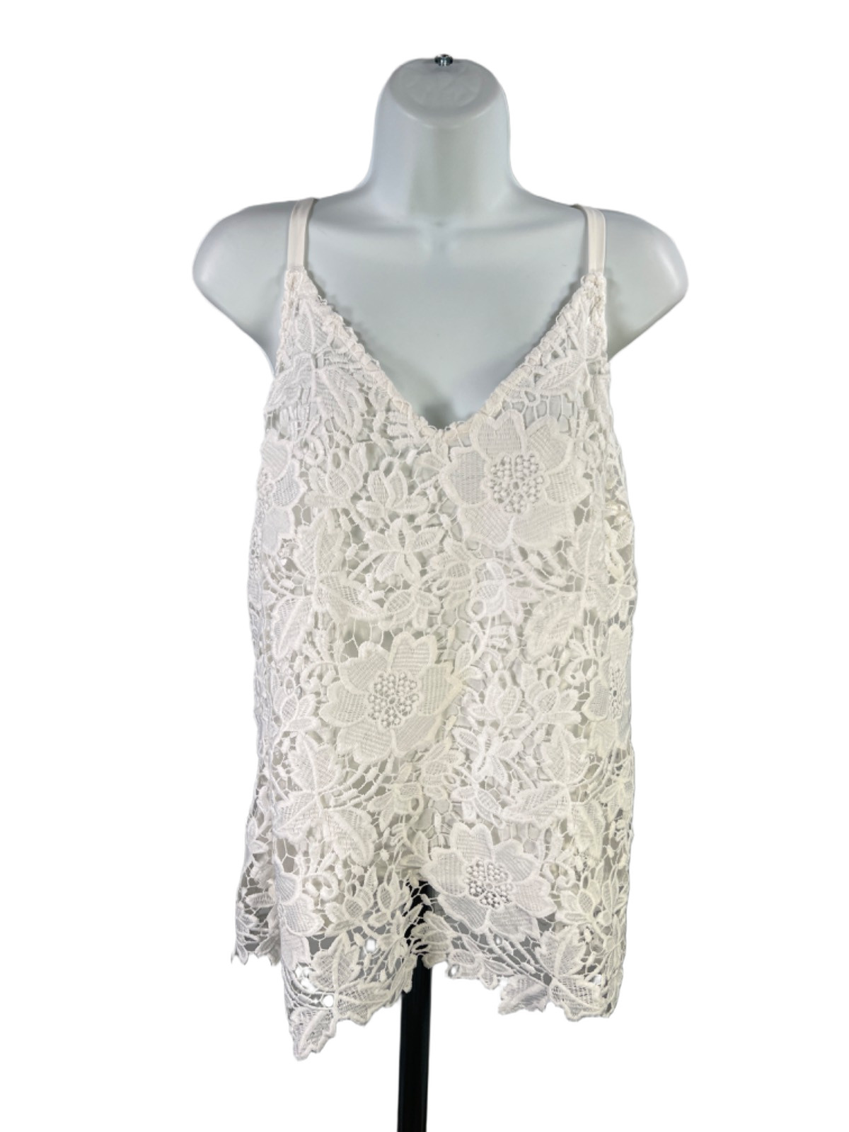 White House Black Market Women’s White Crochet Lined V-Neck Tank Top – M
