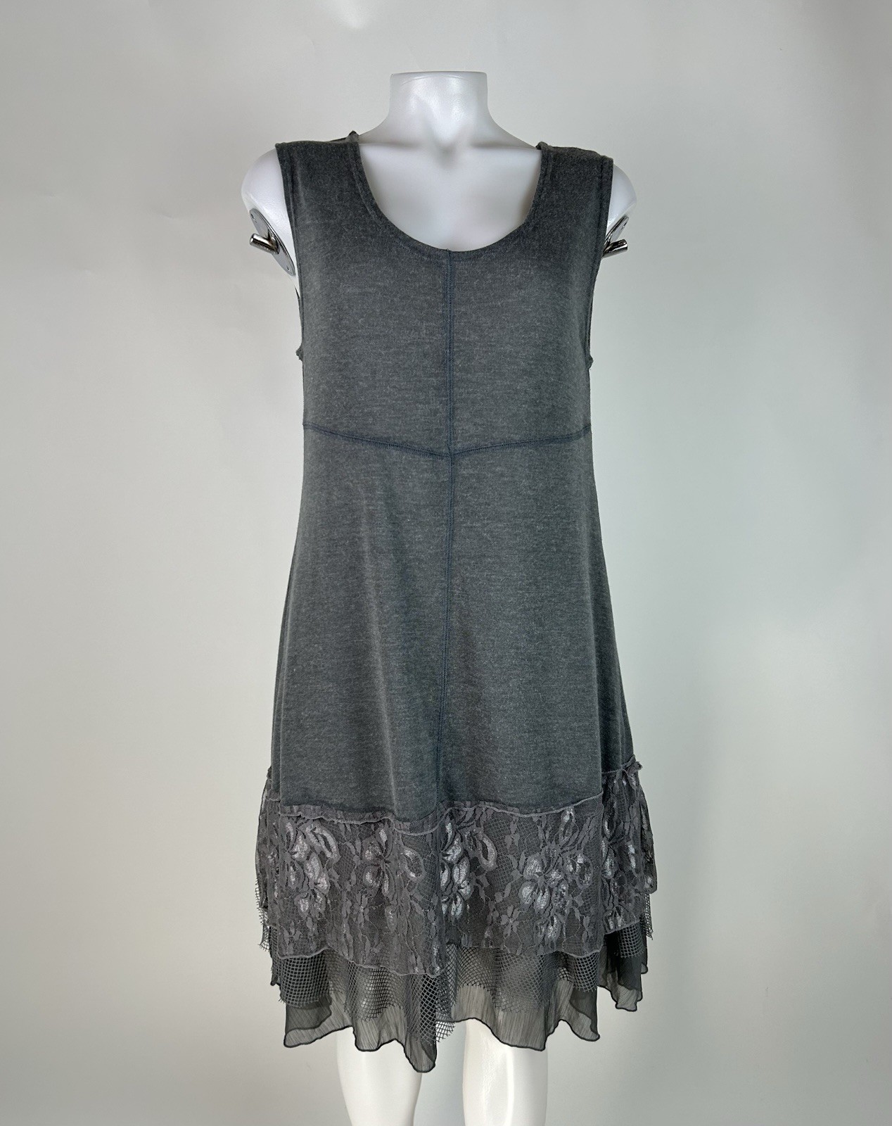 Pretty Angel Size Large Gray Linen Cotton Sleeveless Tank Dress Ruffle Fairy
