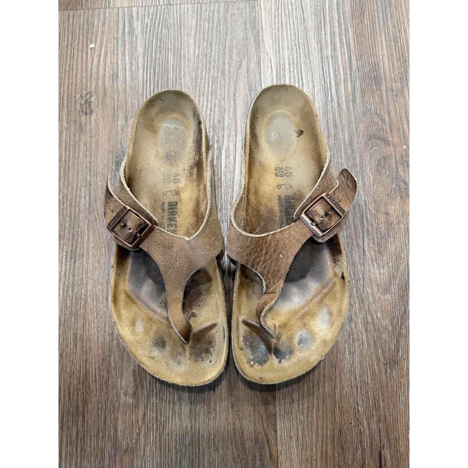 Birkenstock Gizeh Tobacco Brown Oiled Leather Thong Sandals Womens 40 L9 Regular