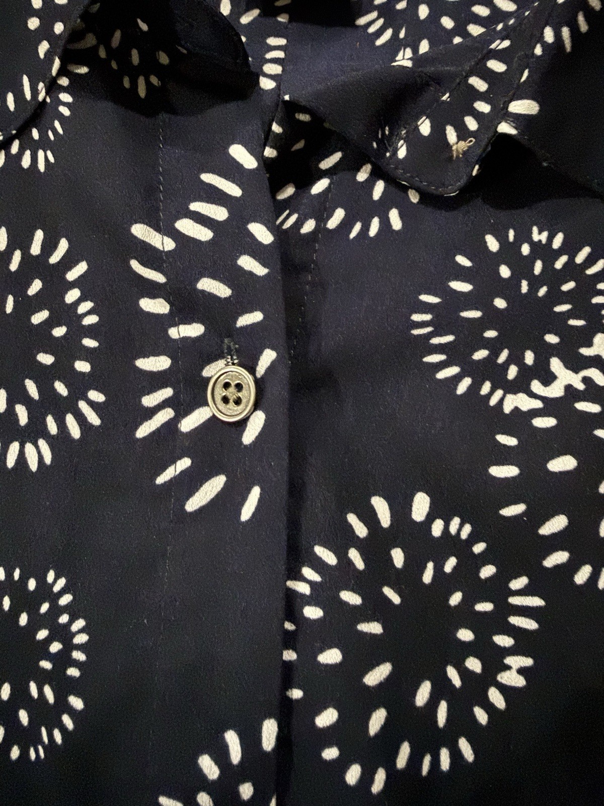 Cabi Dandelion Wish Top Navy Blue Print Sleeveless Peplum USA Shabby Chic L