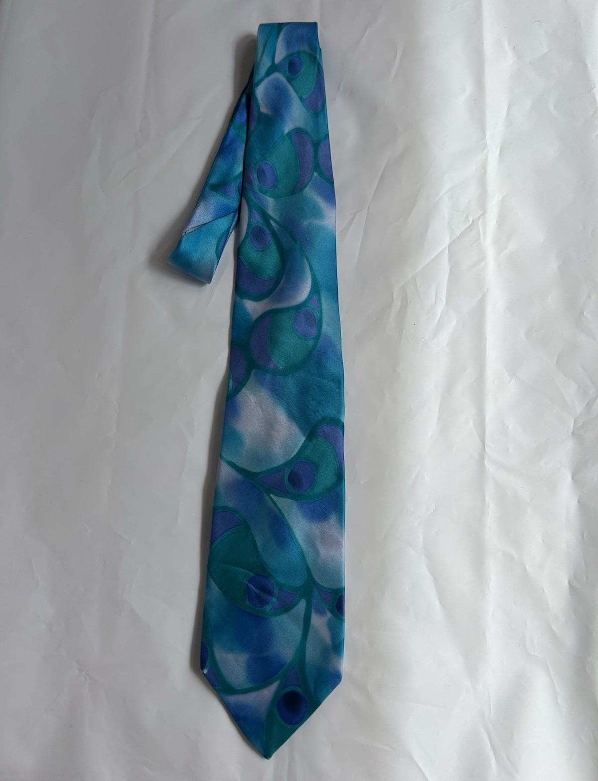 Rivellino Men’s Woven Silk Tie Blue Green Abstract Logo