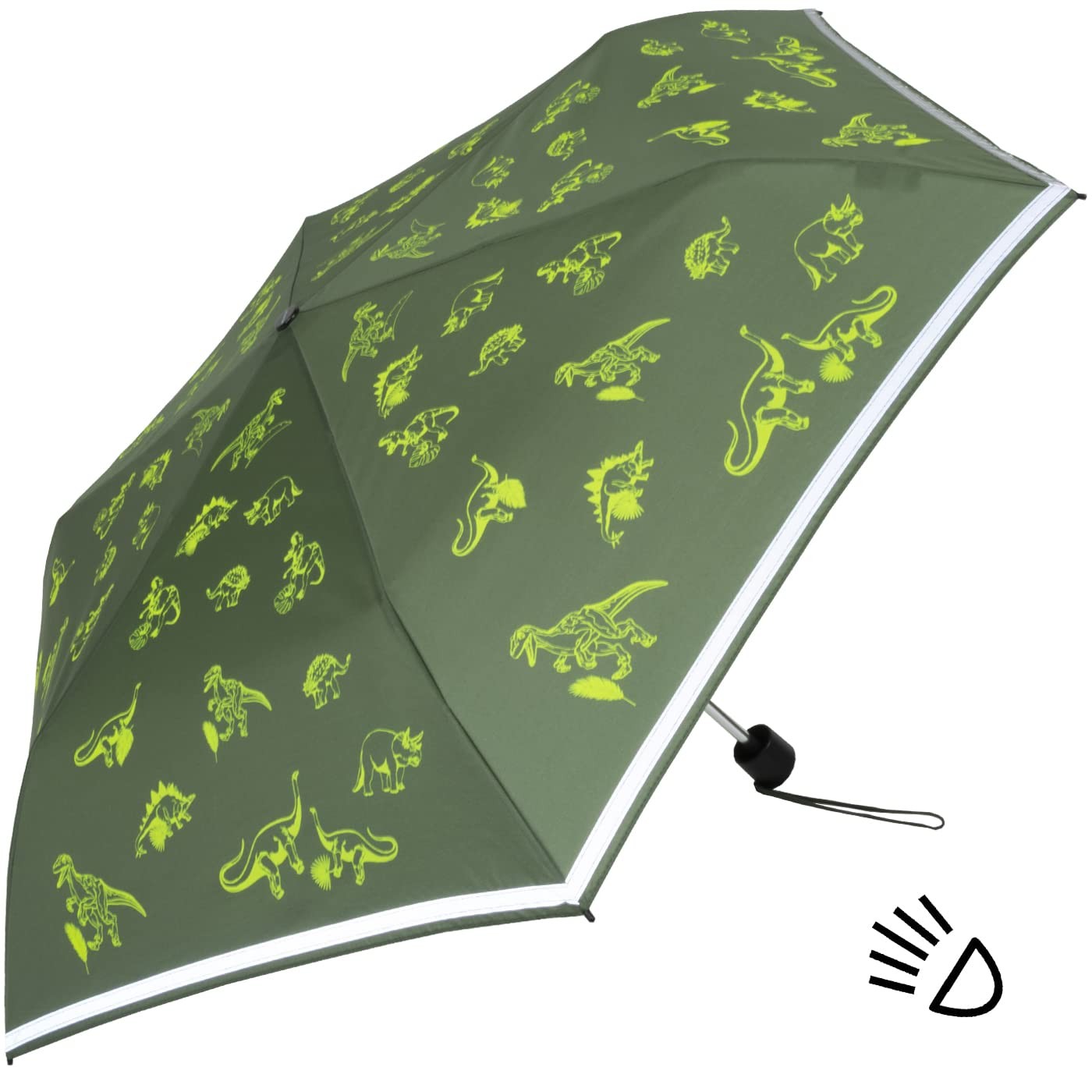 Children’s pocket umbrella 4 kids reflective with reflective trim dinos fluorescent