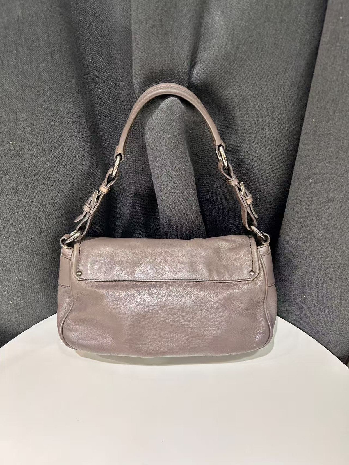 Authentic Prada Black Calf Leather Double Pocket Shoulder Bag Italy