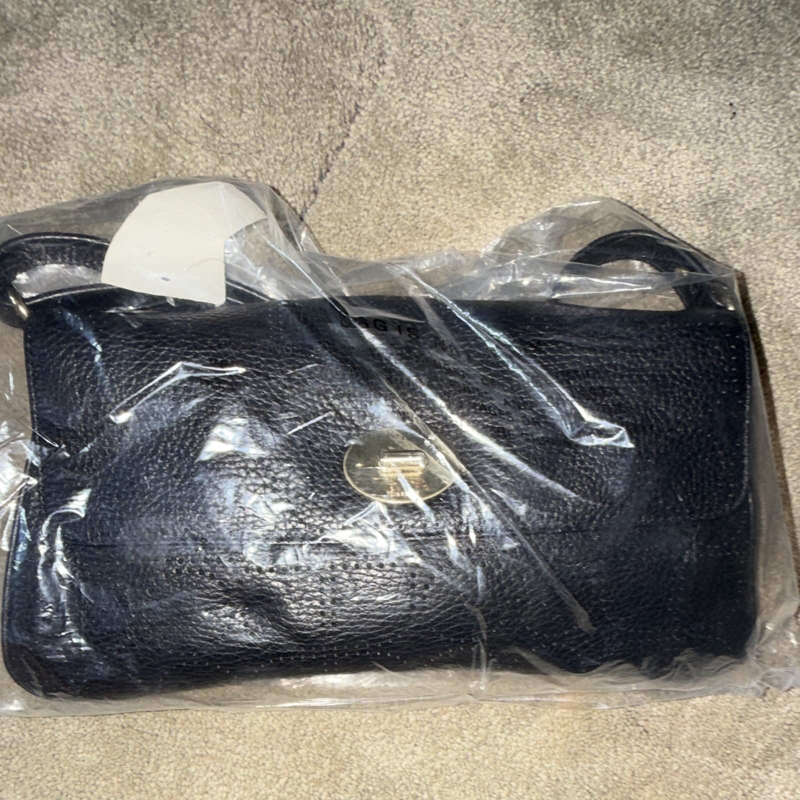 kate spade new york Small Black Pebbled Shoulder Bag Turn Lock Zip, Gold HW