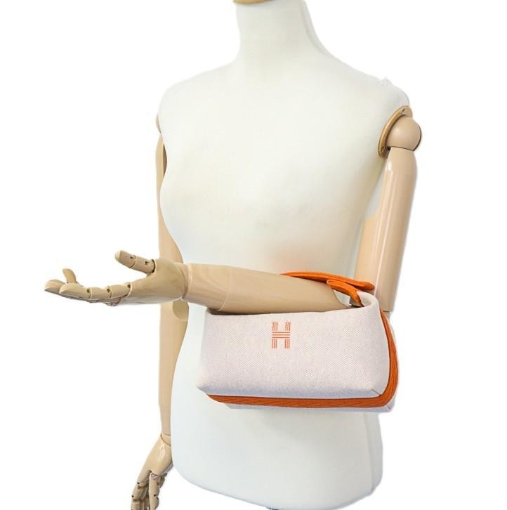 Hermes Bride A Brac PM Handbag Pouch Vanity Bag 7.9in Canvas Natural Orange 99