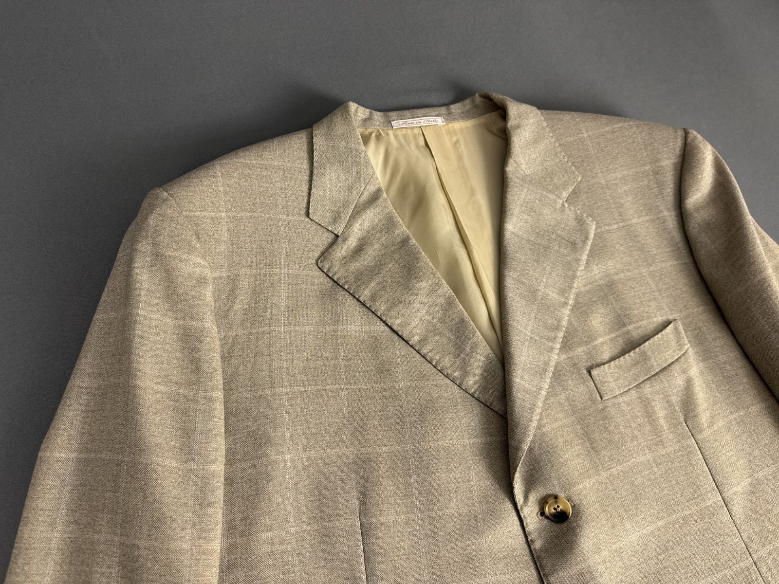 Corneliani Linea Sartoria Blazer EU58R UK48R Super 140s Beige Check Wool Jacket