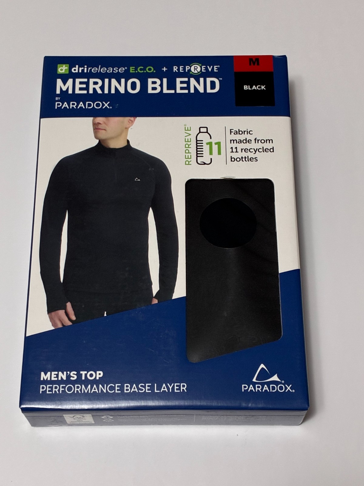 Paradox Mens Medium 1/4 Zip Merino Wool Blend Base Layer Top – Black