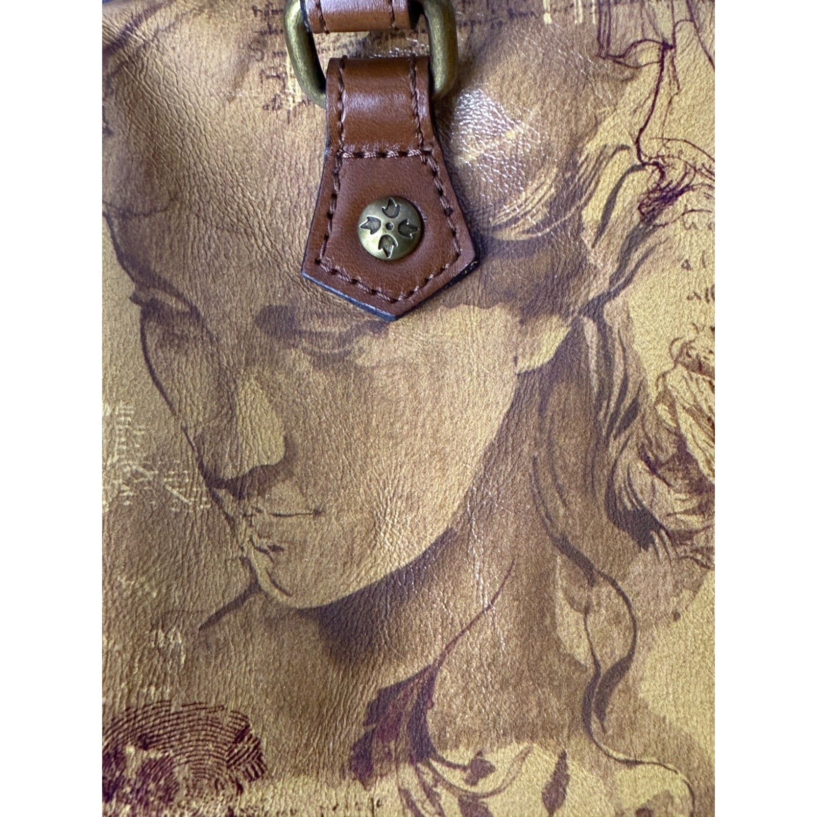 Rare Retired Patricia Nash Leather Satchel Italian Sketchbook Print Bag Tan