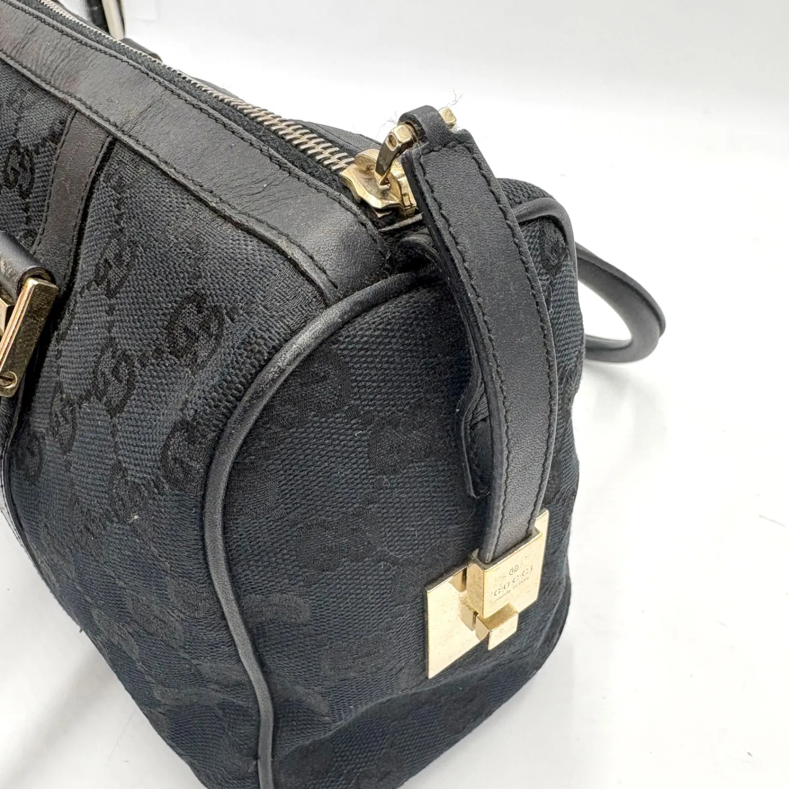 Auth Gucci GG Canvas Tote Bag Mini Boston Bag Shoulder Bag Black 001 0851 2Y3476