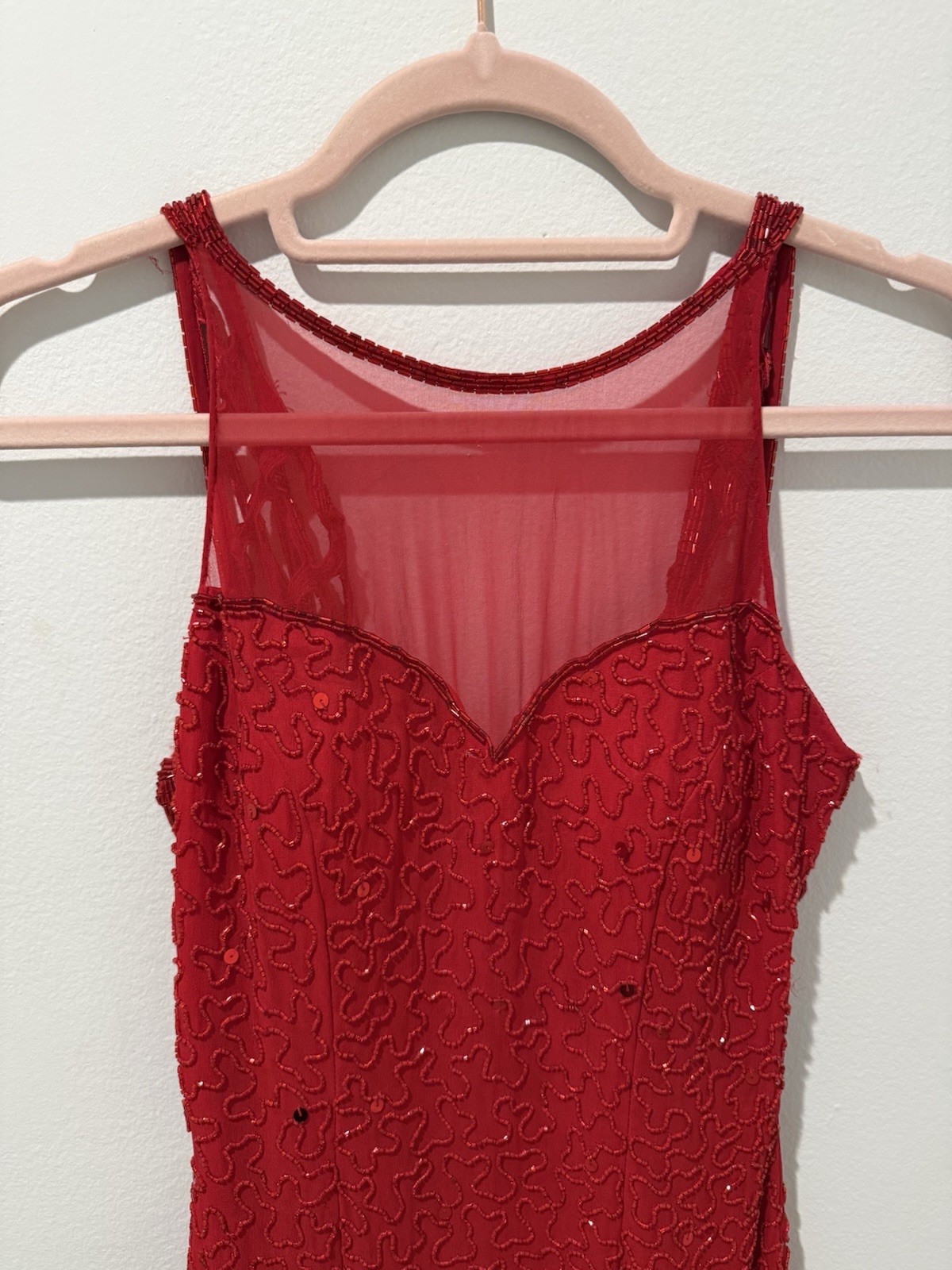 Vintage Andretta Donatello Red Silk Beaded Mesh Gown Size XS