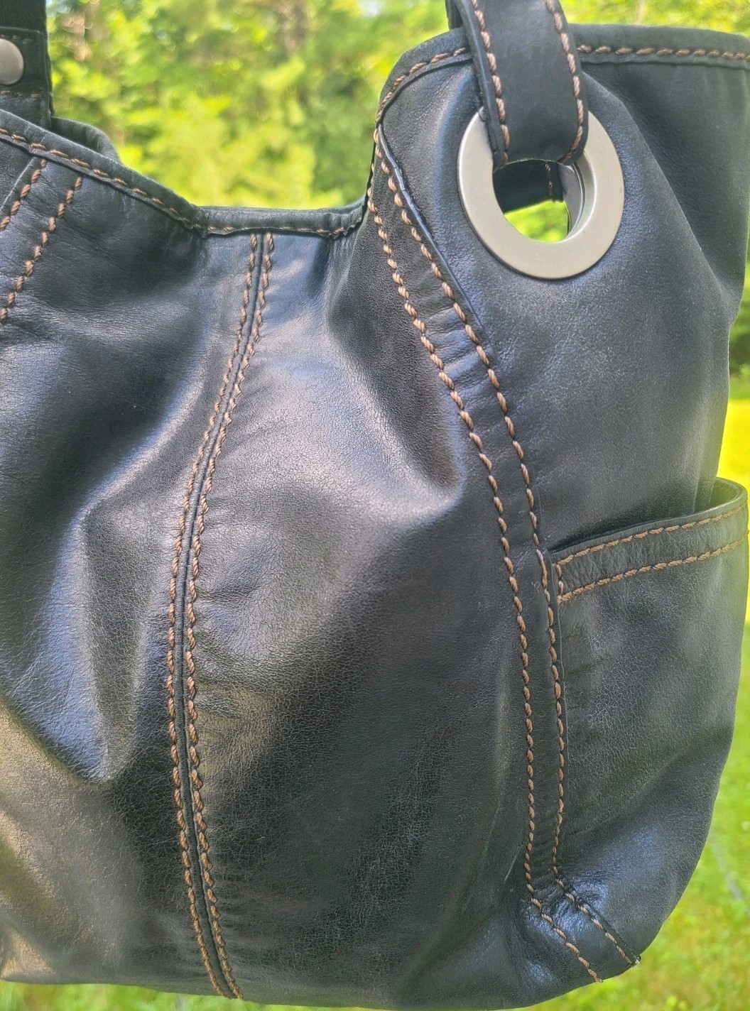 FOSSIL HATHAWAY Shoulder Bag Tote Satchel Purse Black Leather