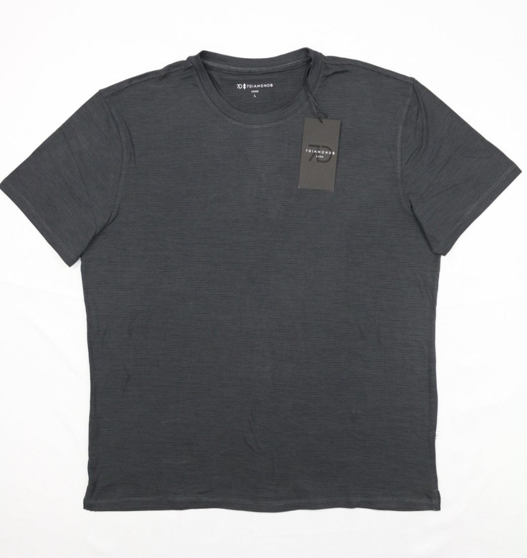 7 Diamonds Mens Core Crew Neck StripedTee Charcoal L 4-Way Stretch Quick Dry