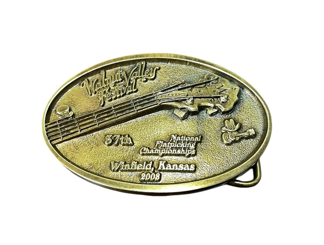 Walnut Valley Festival Winfield Kansas 2008 Brass Belt Buckle Limited Edition