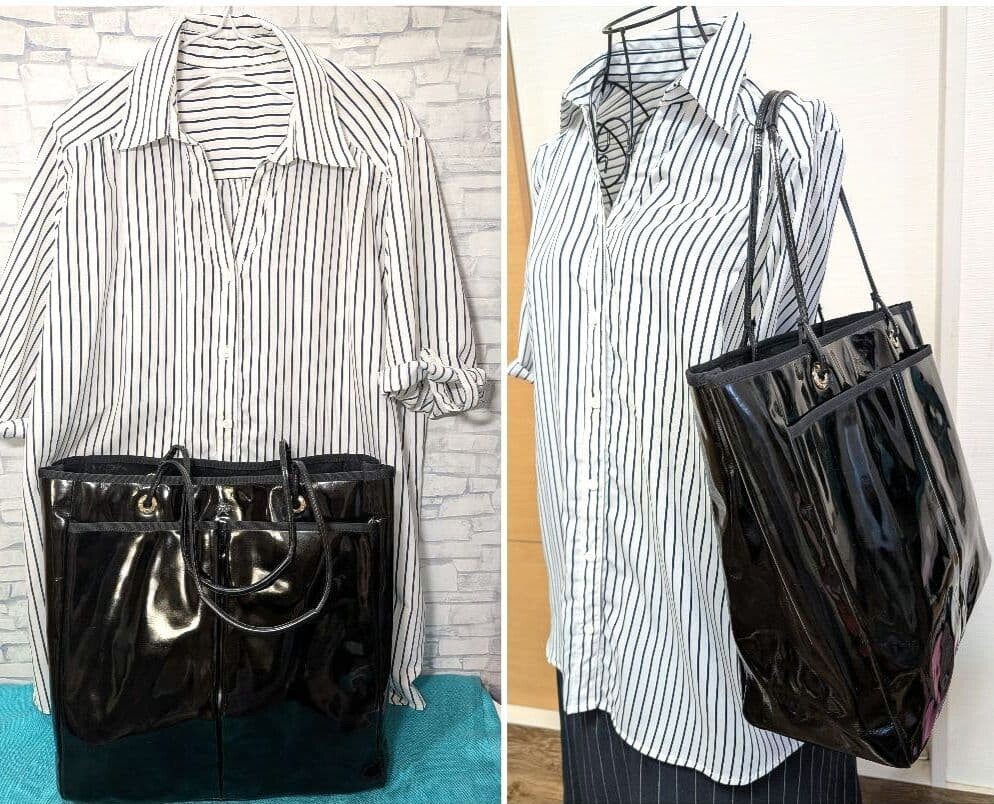 Anya Hindmarch Black Patent Leather Tote Bag Shoulder Work A4 Large 12.6in