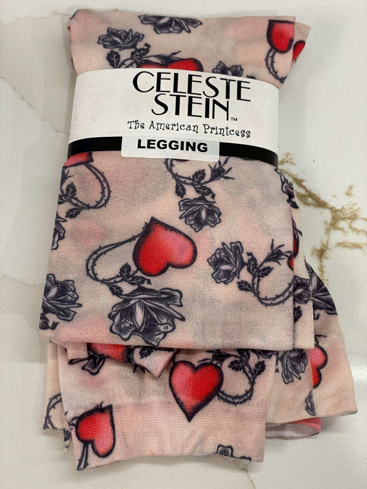 Vintage Celeste Stein Footless Leggings Women One Size Rose Heart Semi-Sheer New