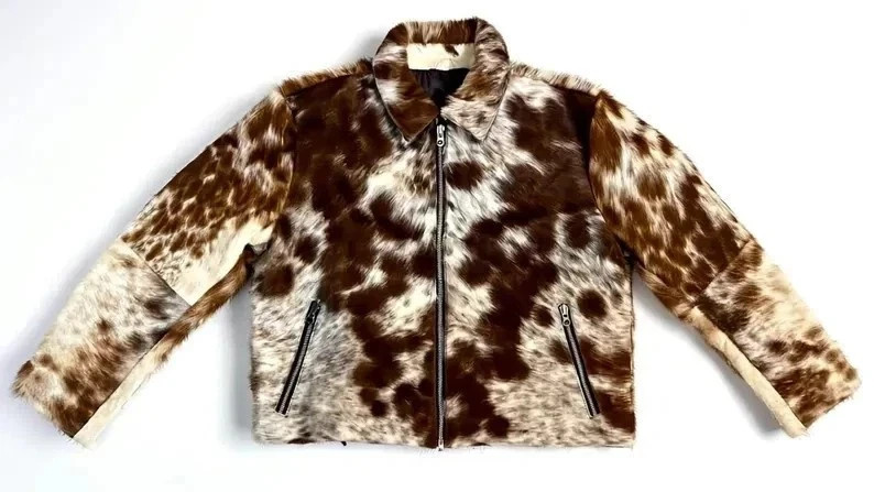 Handmade Cowhide Leather Western Jacket with Hair: Unisex Natural Brown &…