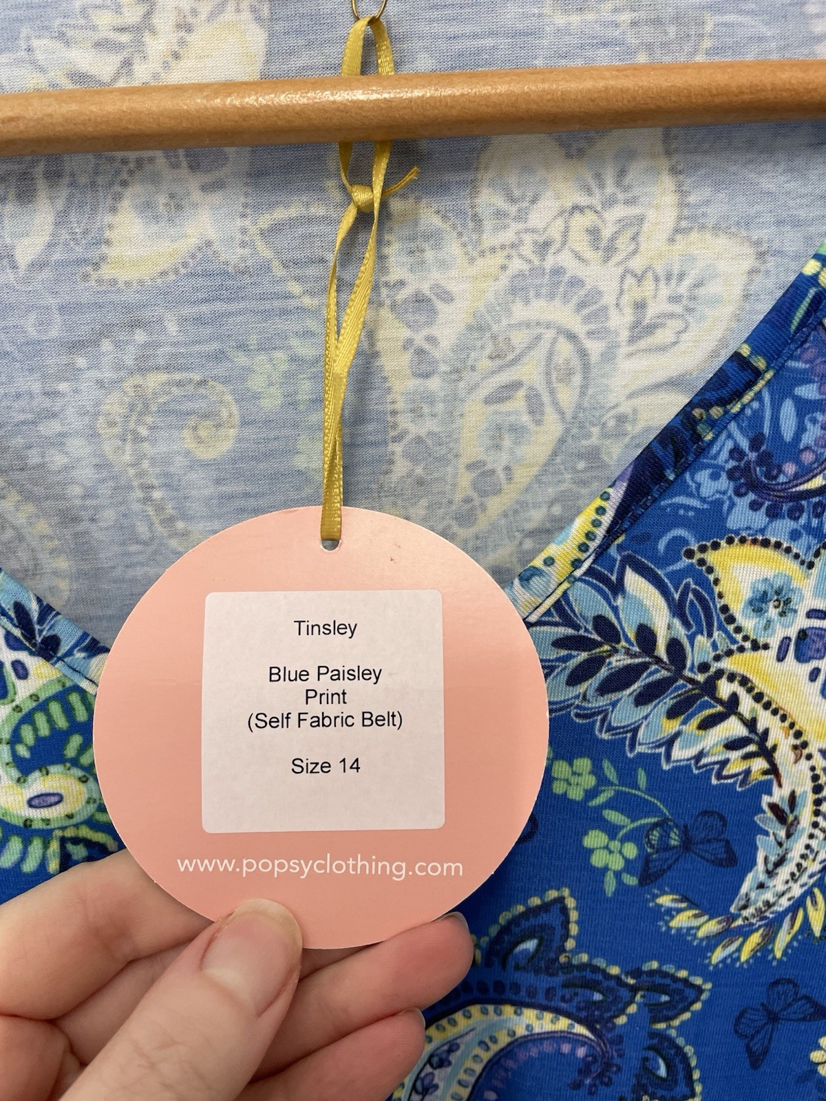 Popsy Tinsley Paisley Print Dress Size 14 Blue Short Sleeve Belted Pockets BNWT