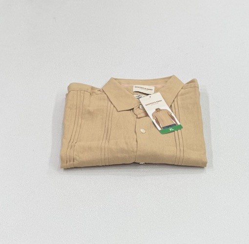 Scotch & Soda Men’s Linen Blend Short Sleeve Woven Shirt, Tan, Size XL