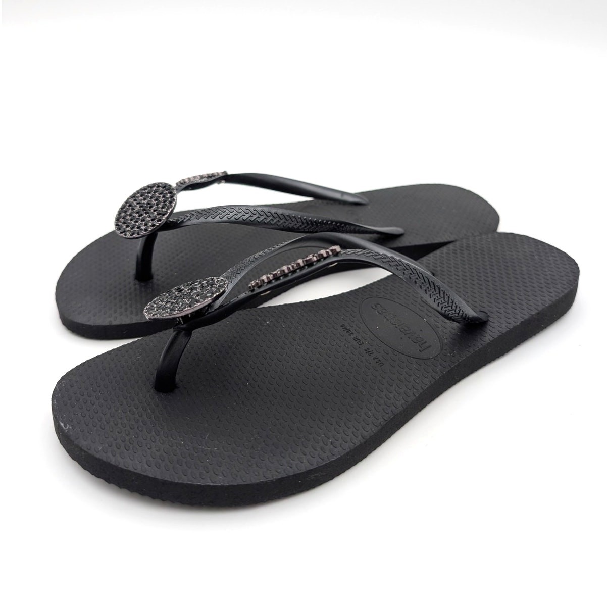 Havaianas Slim Crystal Flip Flop Open Toe Women’s Black Size US7/8 EU39/40