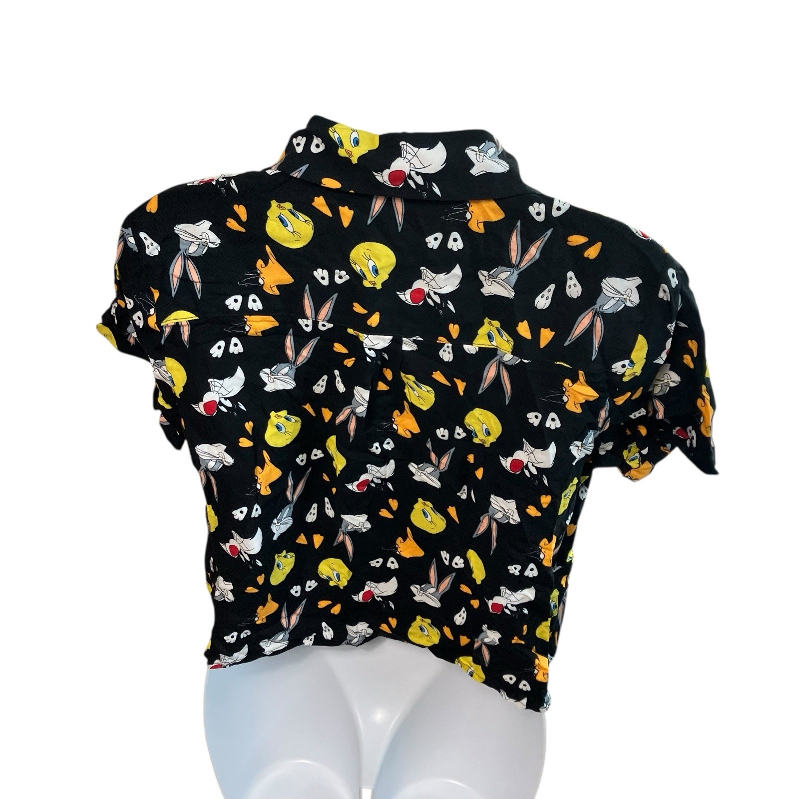 Looney Tunes Shirt Womens Black Button Up Cartoon Novelty Sz M Tweety Bugs