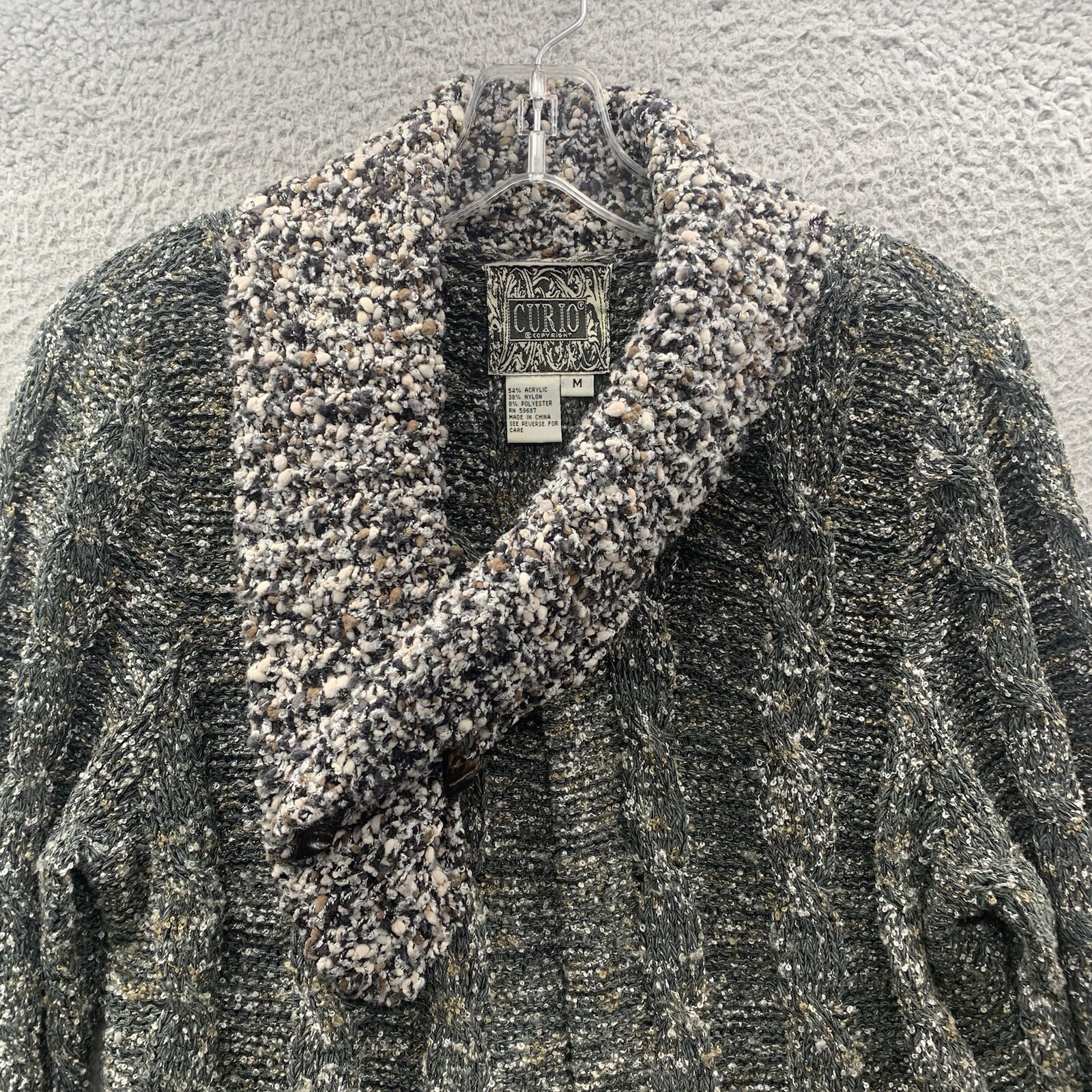 Curio Vintage Textured Knit Acrylic Blend Cardigan Sweater Gray Womens Size M