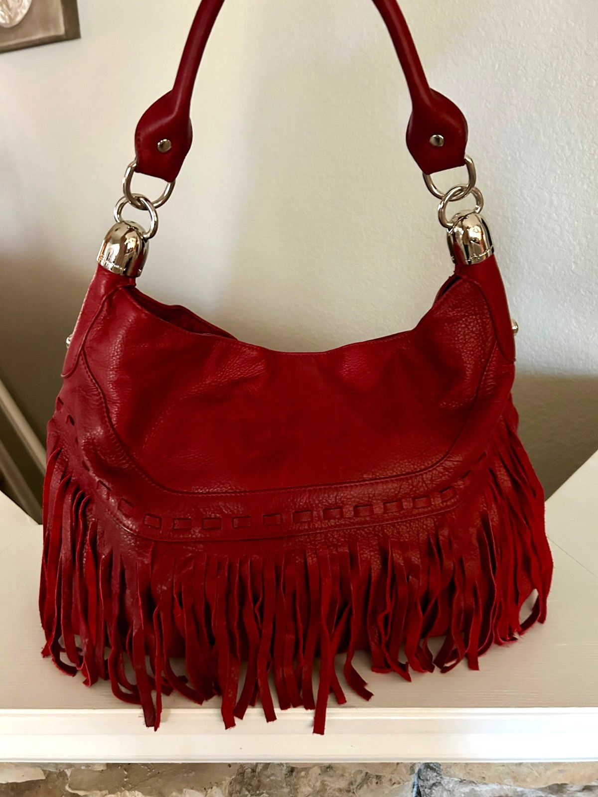NEW B. MAKOWSKY ANDALUSIA FRINGE LEATHER RED HANDBAG