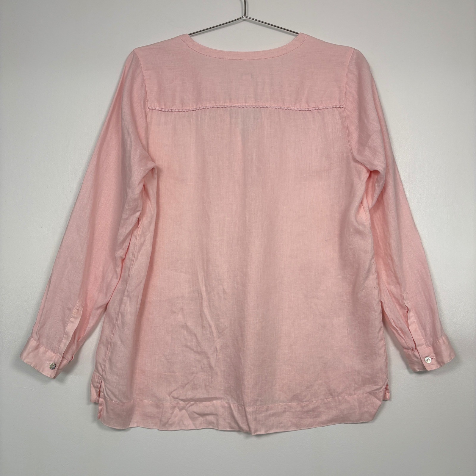 J. Jill Women Tunic Top Sz M Pink Love Linen Pintuck LongSleeve Blouse Feminine