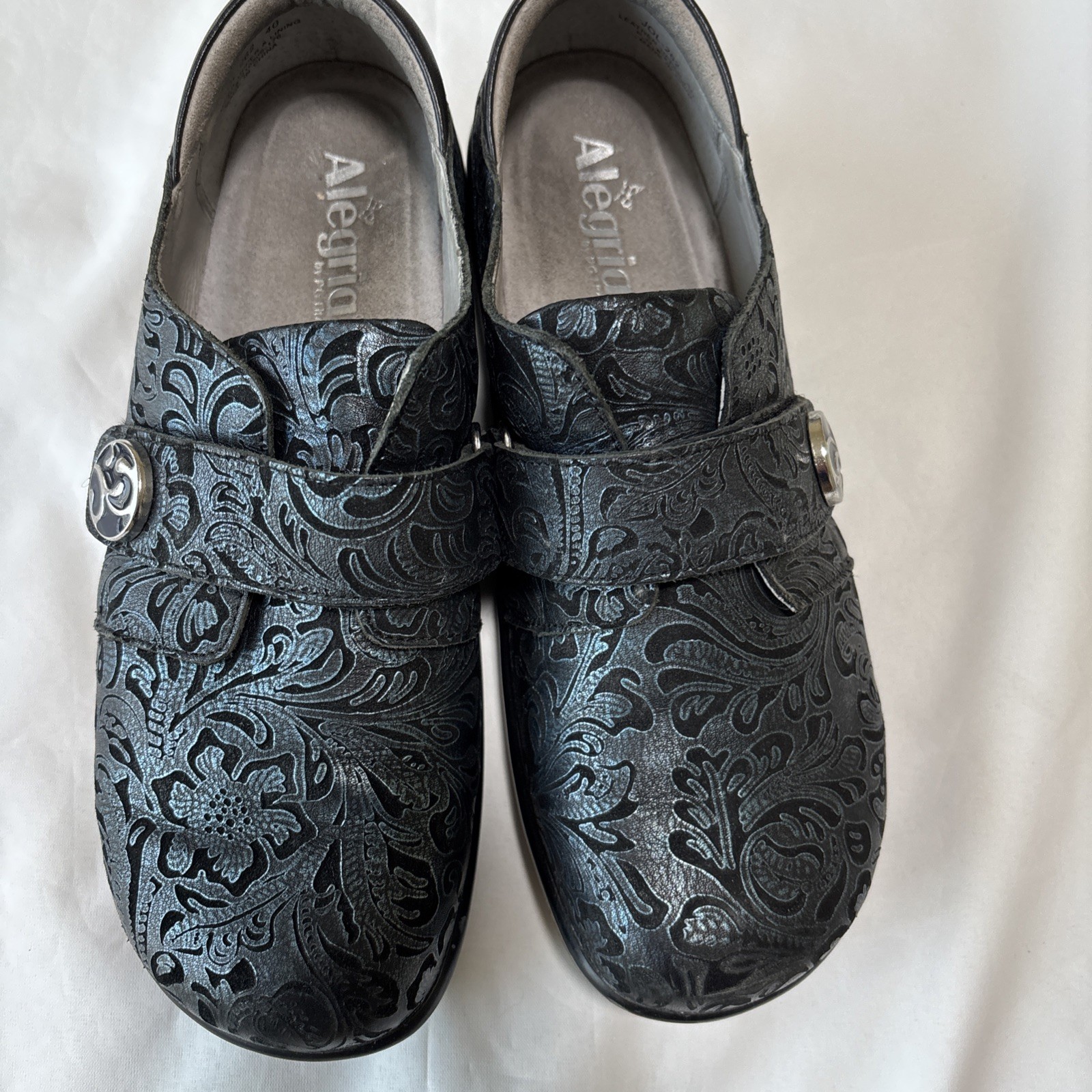 Alegria Joleen JOL-262 Black Embossed Leather Clogs EU 40 US 9.5-10